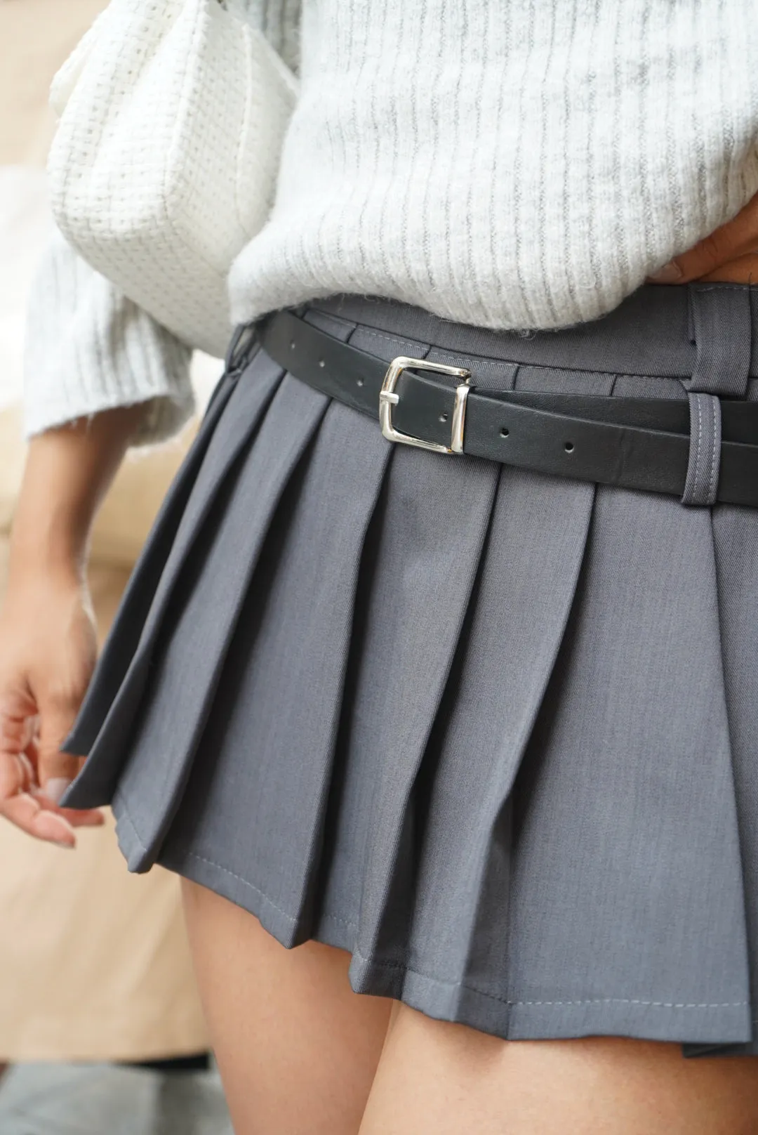 Grey Pleated Mini Skirt