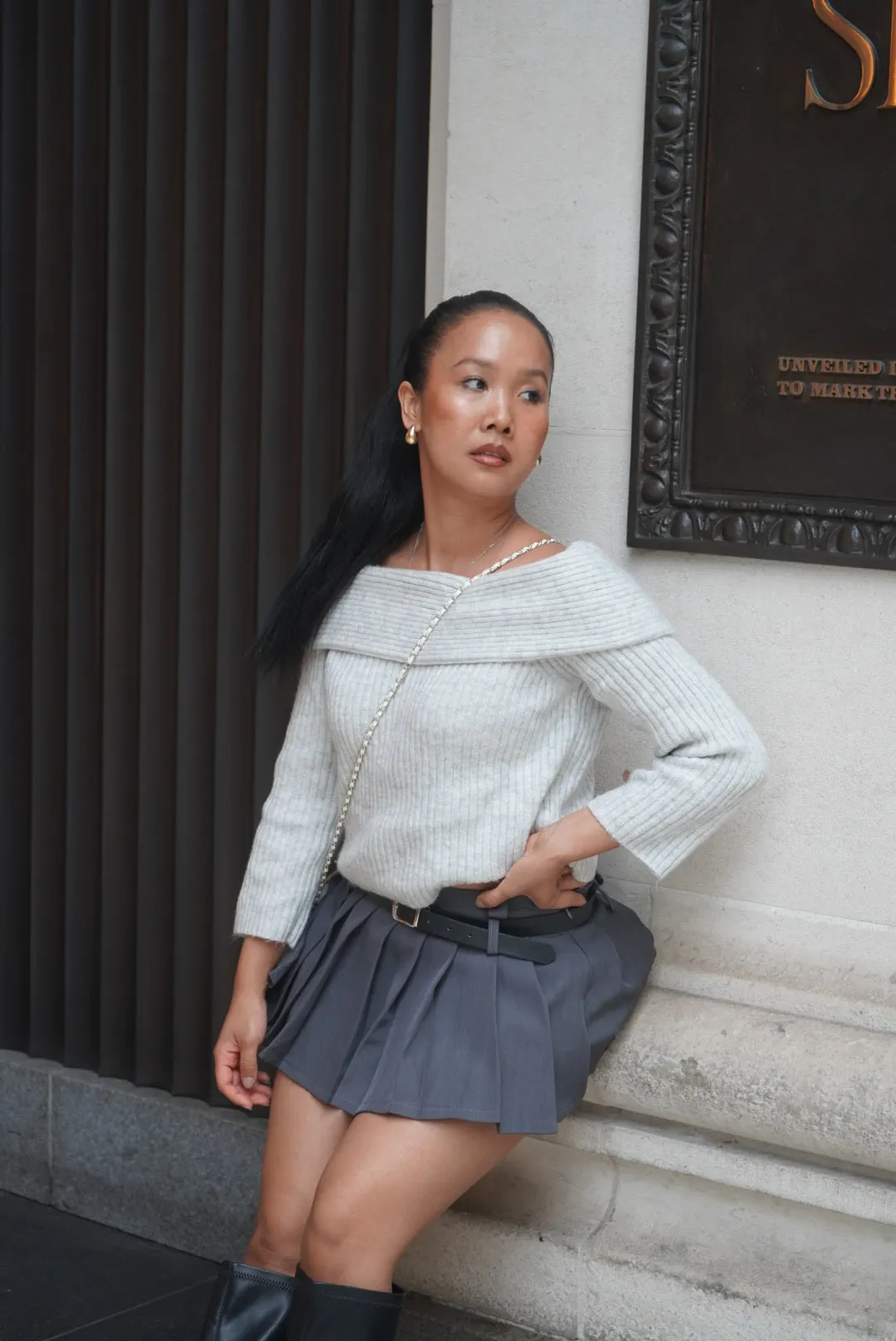 Grey Pleated Mini Skirt