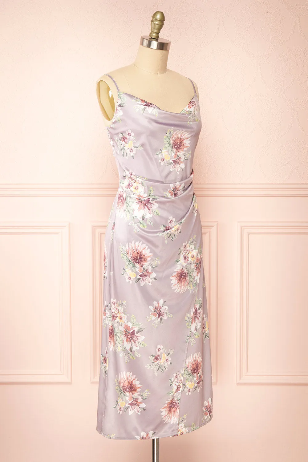 Gwenny Mauve | Cowl Neck Floral Midi Dress