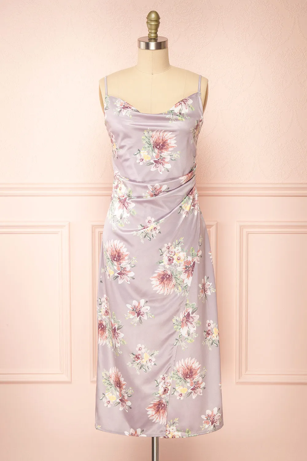 Gwenny Mauve | Cowl Neck Floral Midi Dress