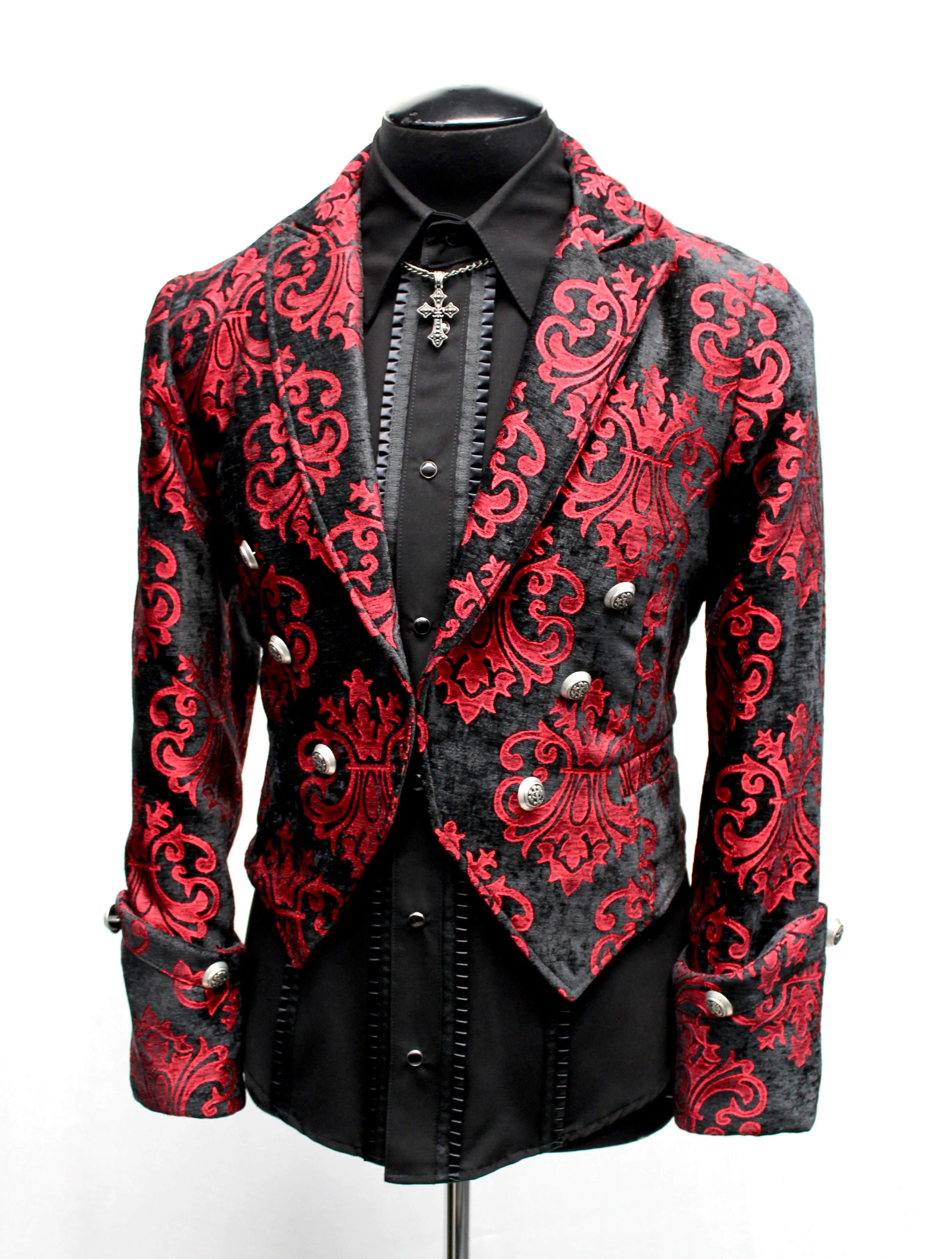 IMPERIAL JACKET - RED ON BLACK VELVET BROCADE