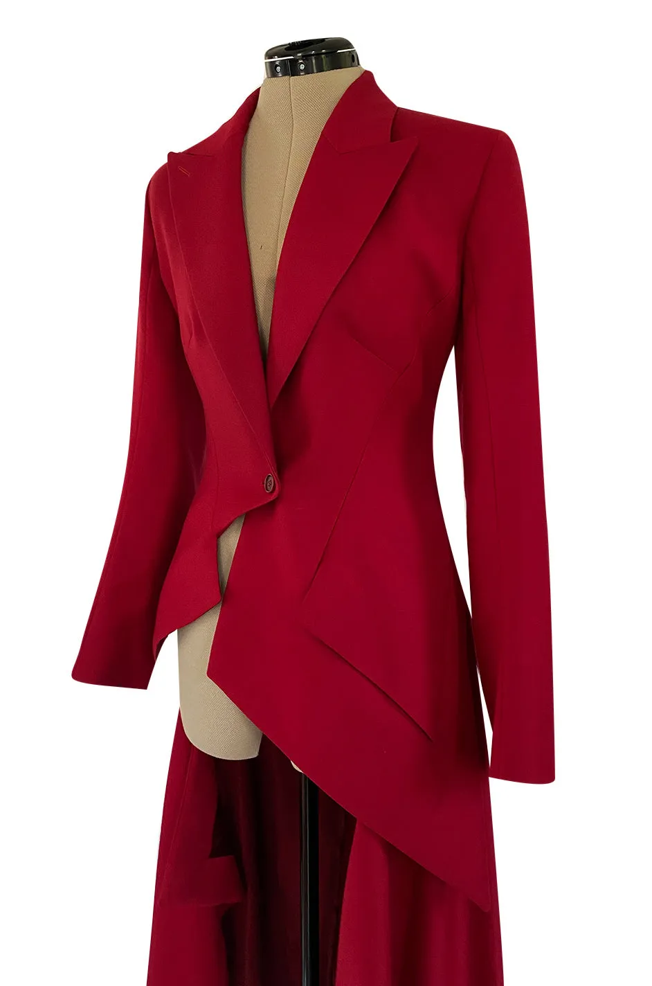 Important Fall 1999 Alexander McQueen 'The Overlook' Immaculately Tailored Rare Red Fantail Coat