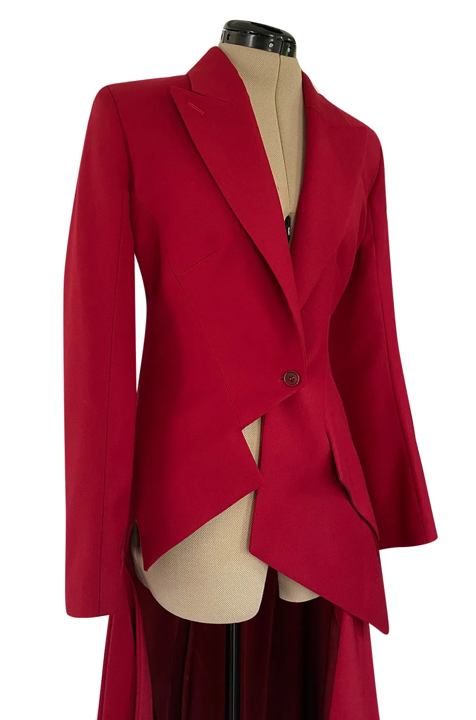 Important Fall 1999 Alexander McQueen 'The Overlook' Immaculately Tailored Rare Red Fantail Coat