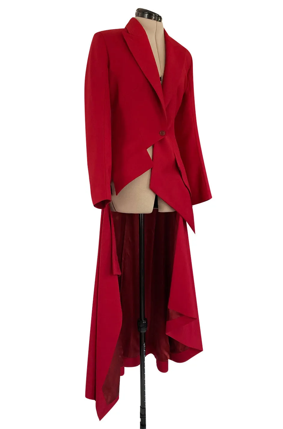 Important Fall 1999 Alexander McQueen 'The Overlook' Immaculately Tailored Rare Red Fantail Coat