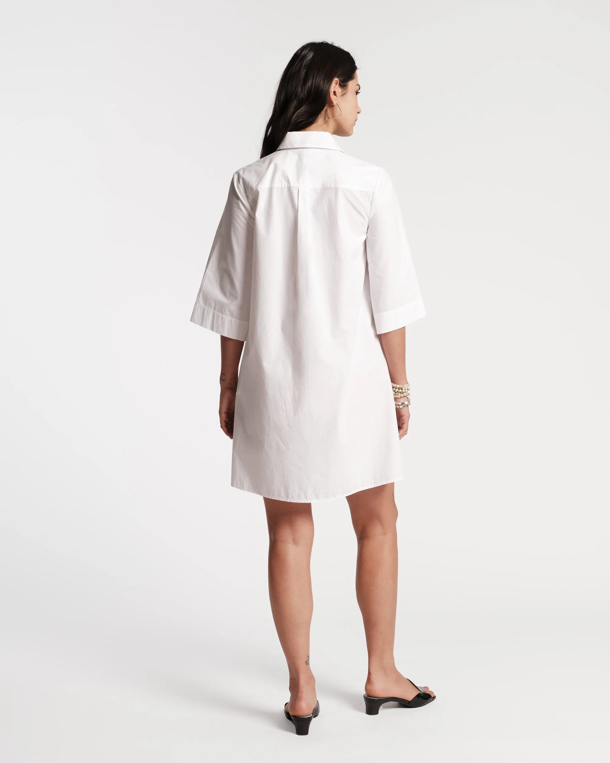 Isla Pleated Mini Shirtdress Cotton Poplin White