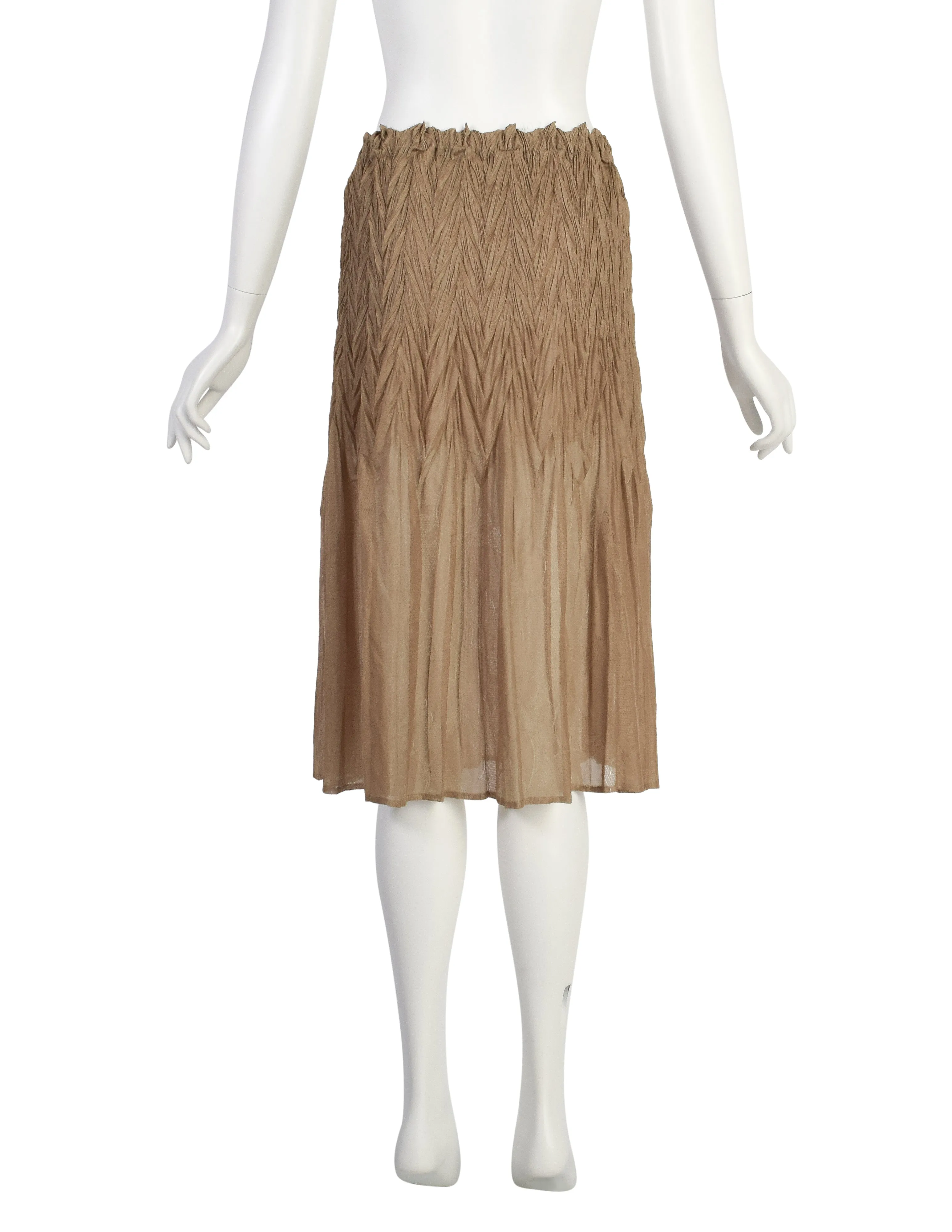 Issey Miyake Fete Vintage Semi-Sheer Brown Weather Symbols Pleated Skirt