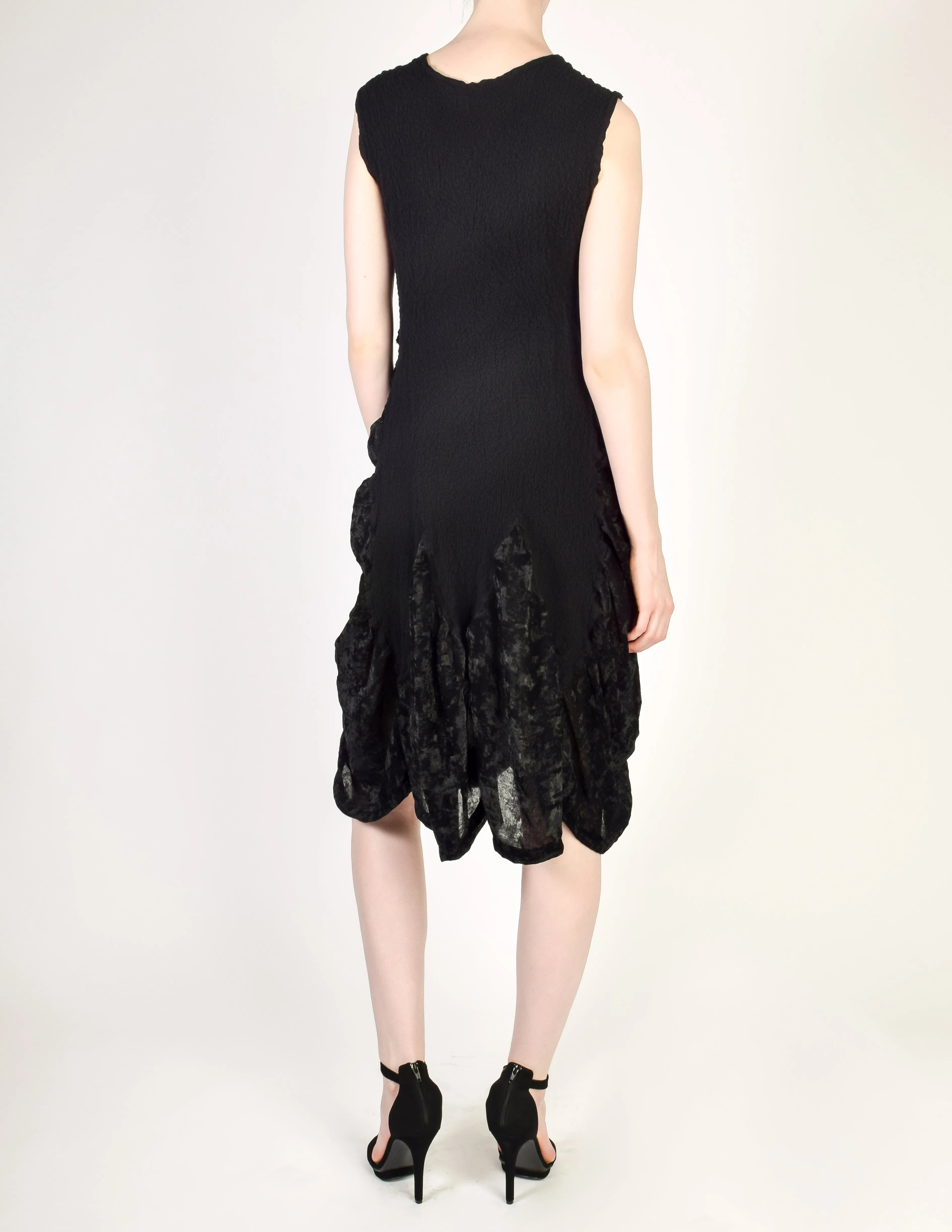 Issey Miyake Vintage Black Crinkle Pleated and Velvet Dress