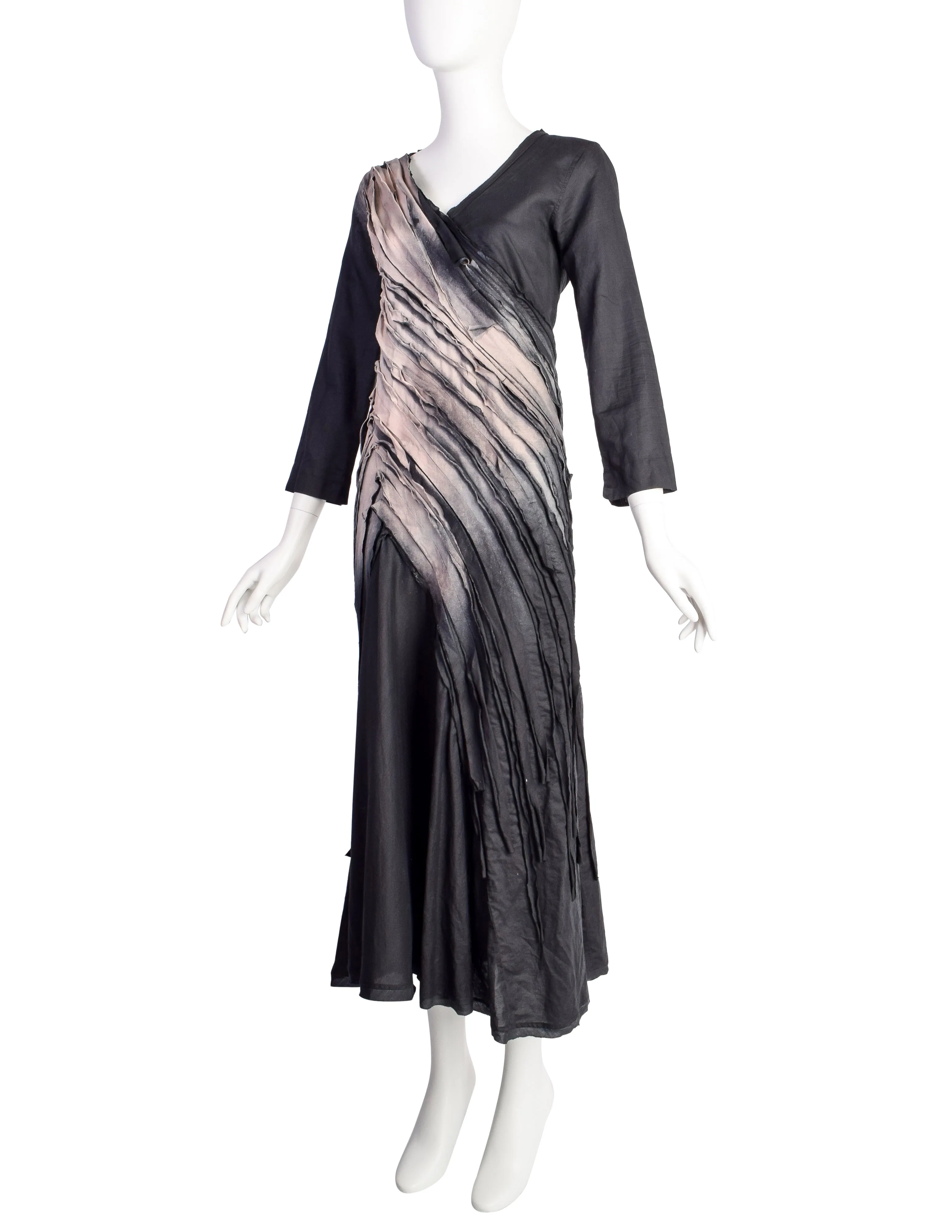 Issey Miyake Vintage SS 2006 Black Sand Distressed Overdyed Gathered Pleated Dress