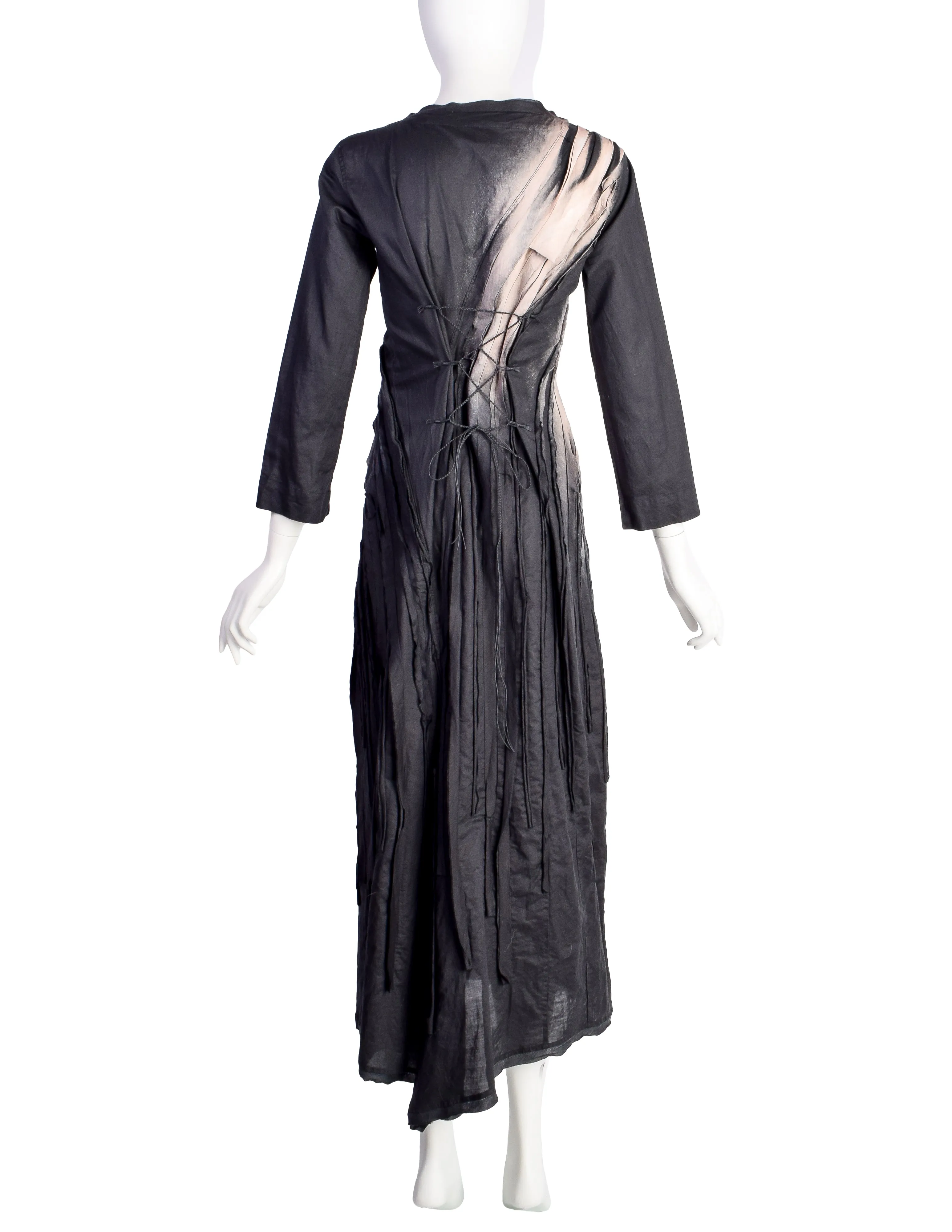 Issey Miyake Vintage SS 2006 Black Sand Distressed Overdyed Gathered Pleated Dress