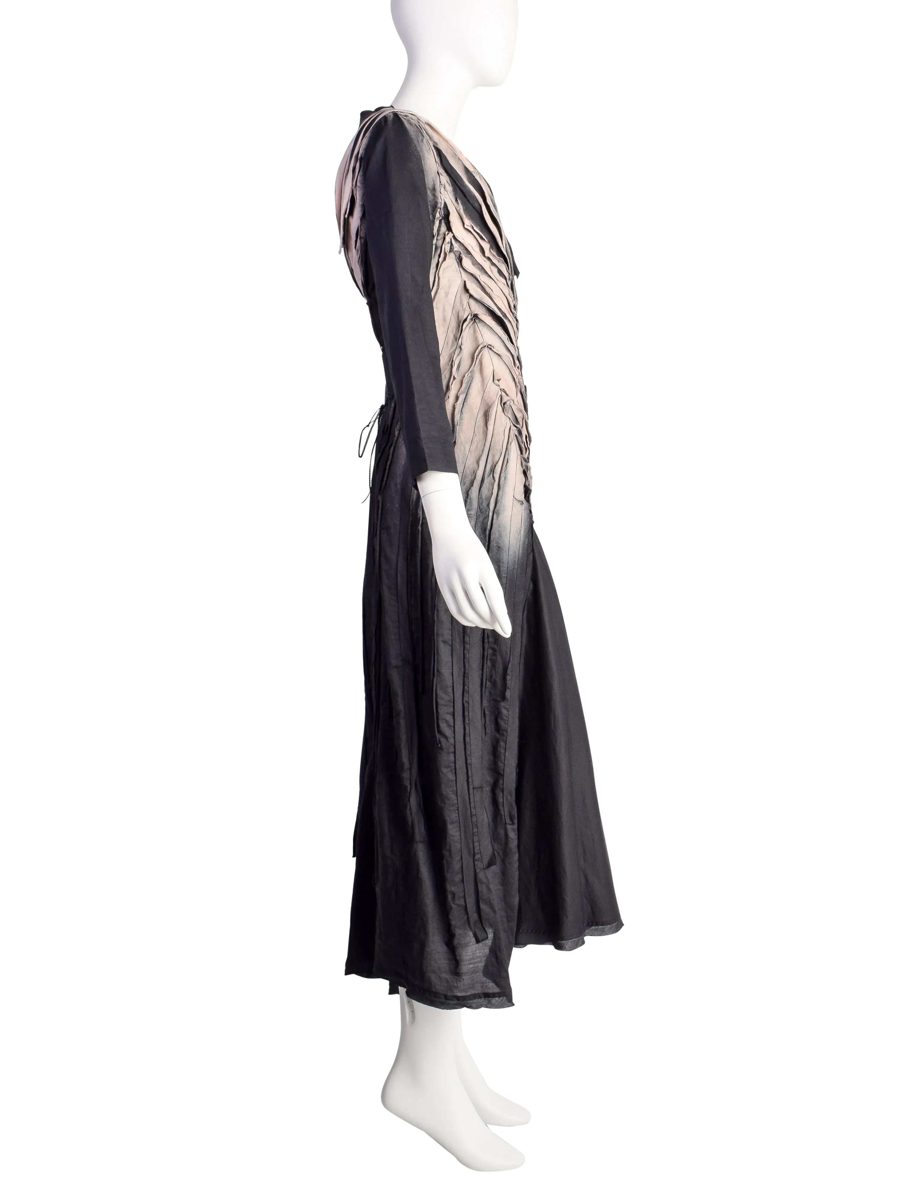 Issey Miyake Vintage SS 2006 Black Sand Distressed Overdyed Gathered Pleated Dress