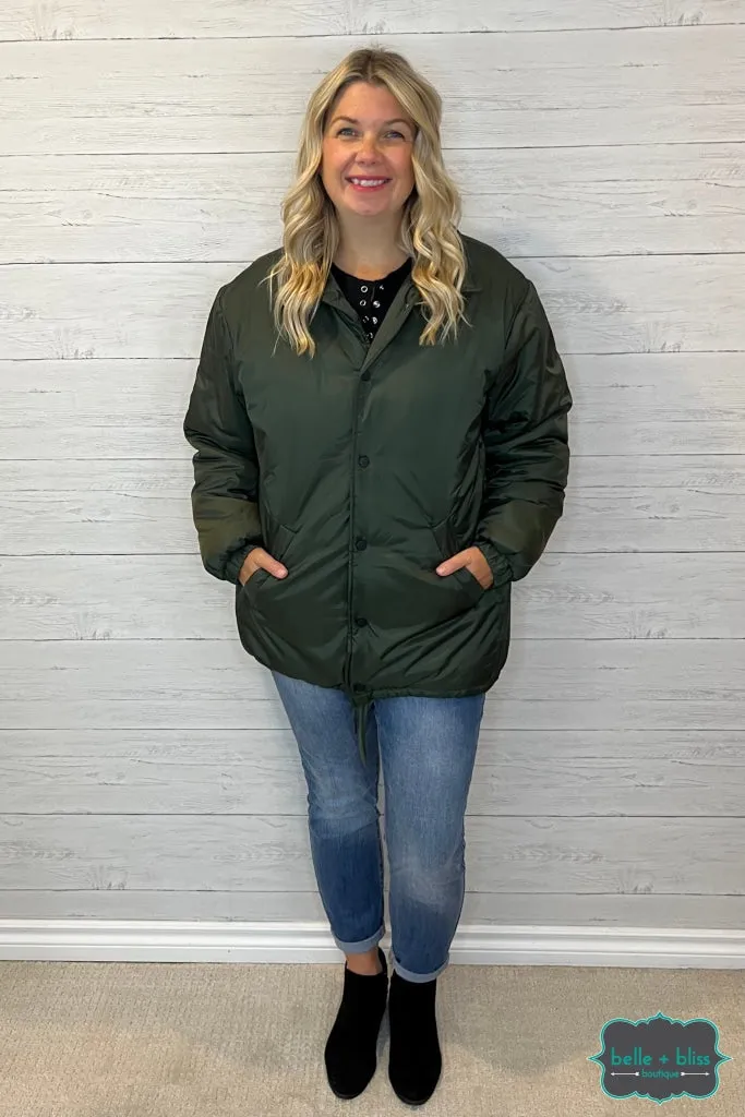 Jazz Longline Oversized Jacket - Olive