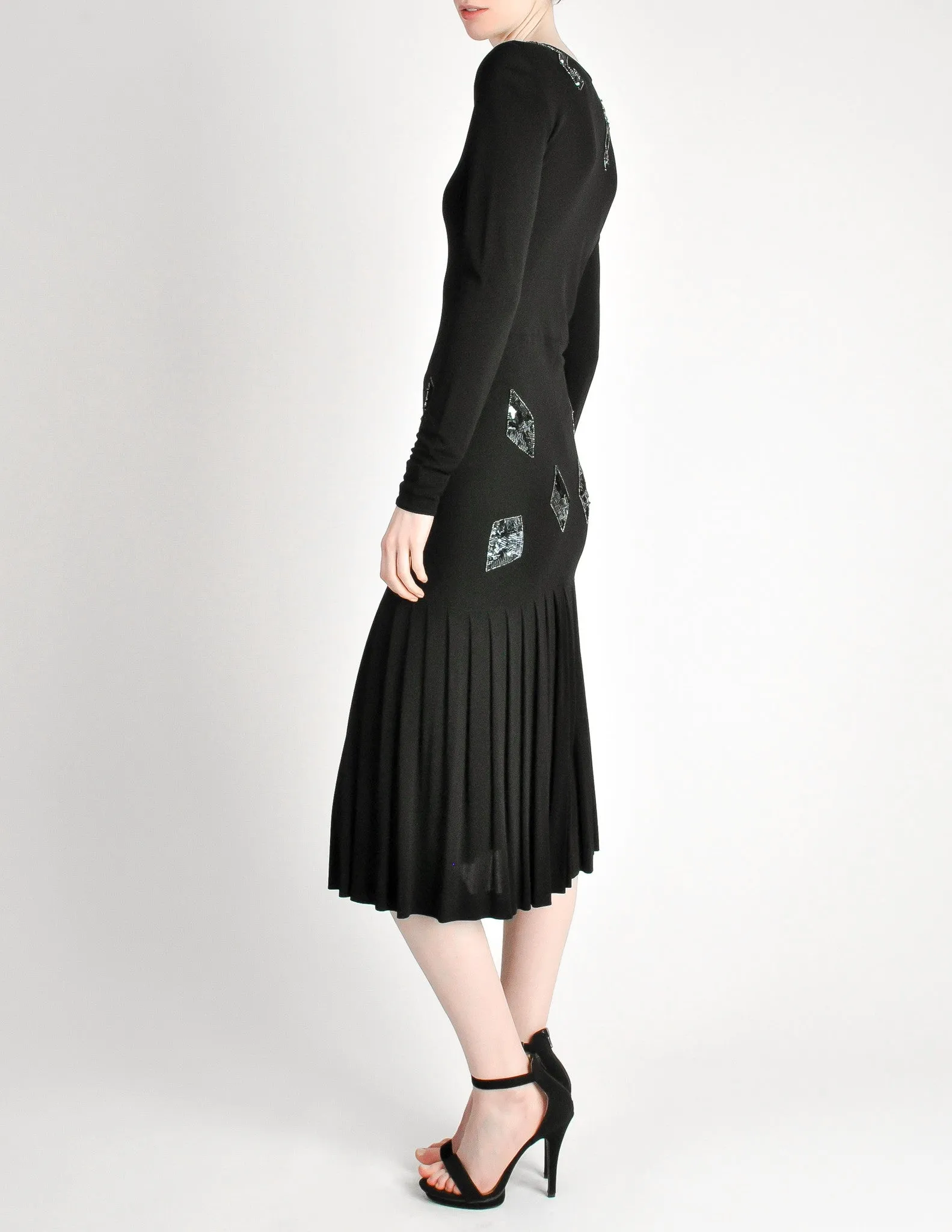 Jean Muir Vintage Black Pleated Sequin Dress