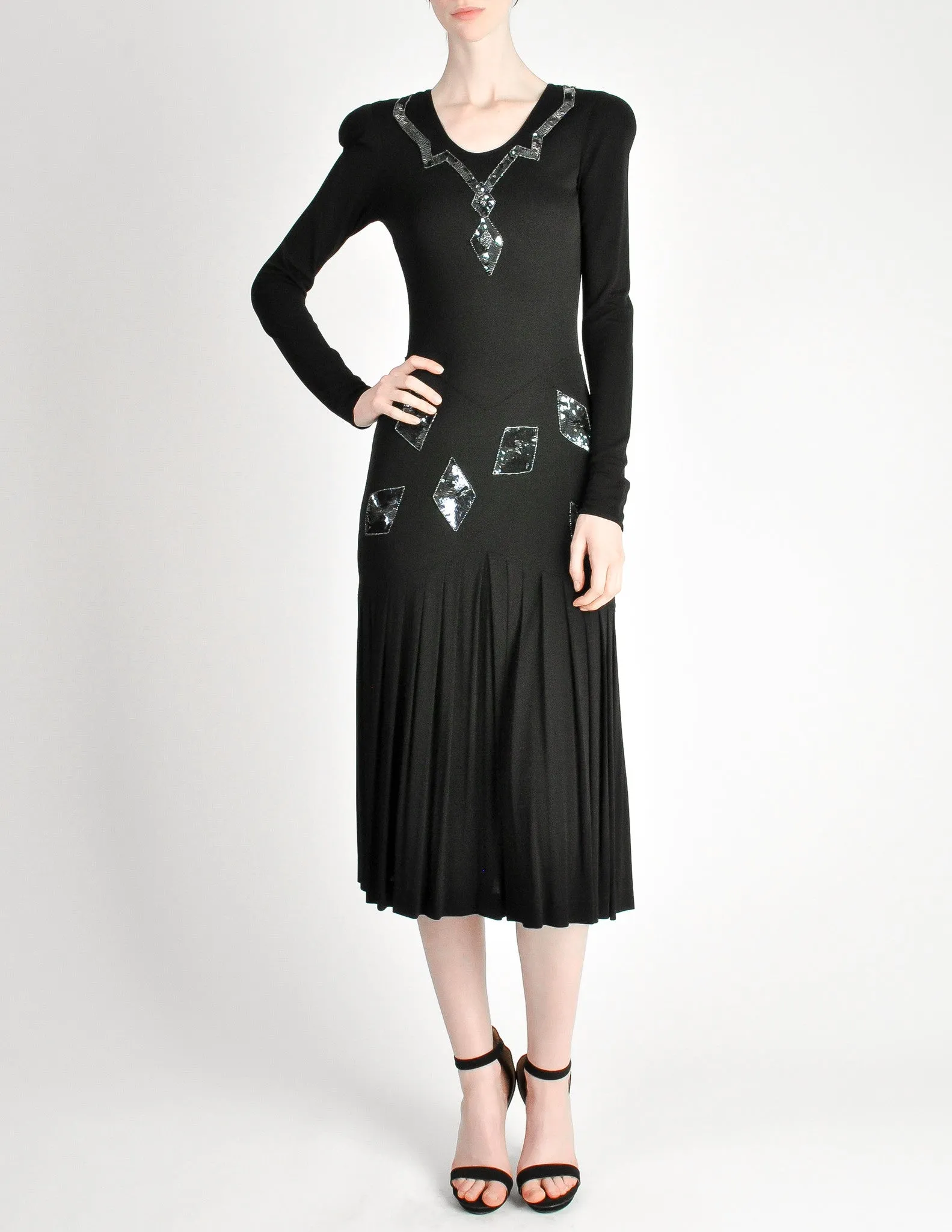 Jean Muir Vintage Black Pleated Sequin Dress