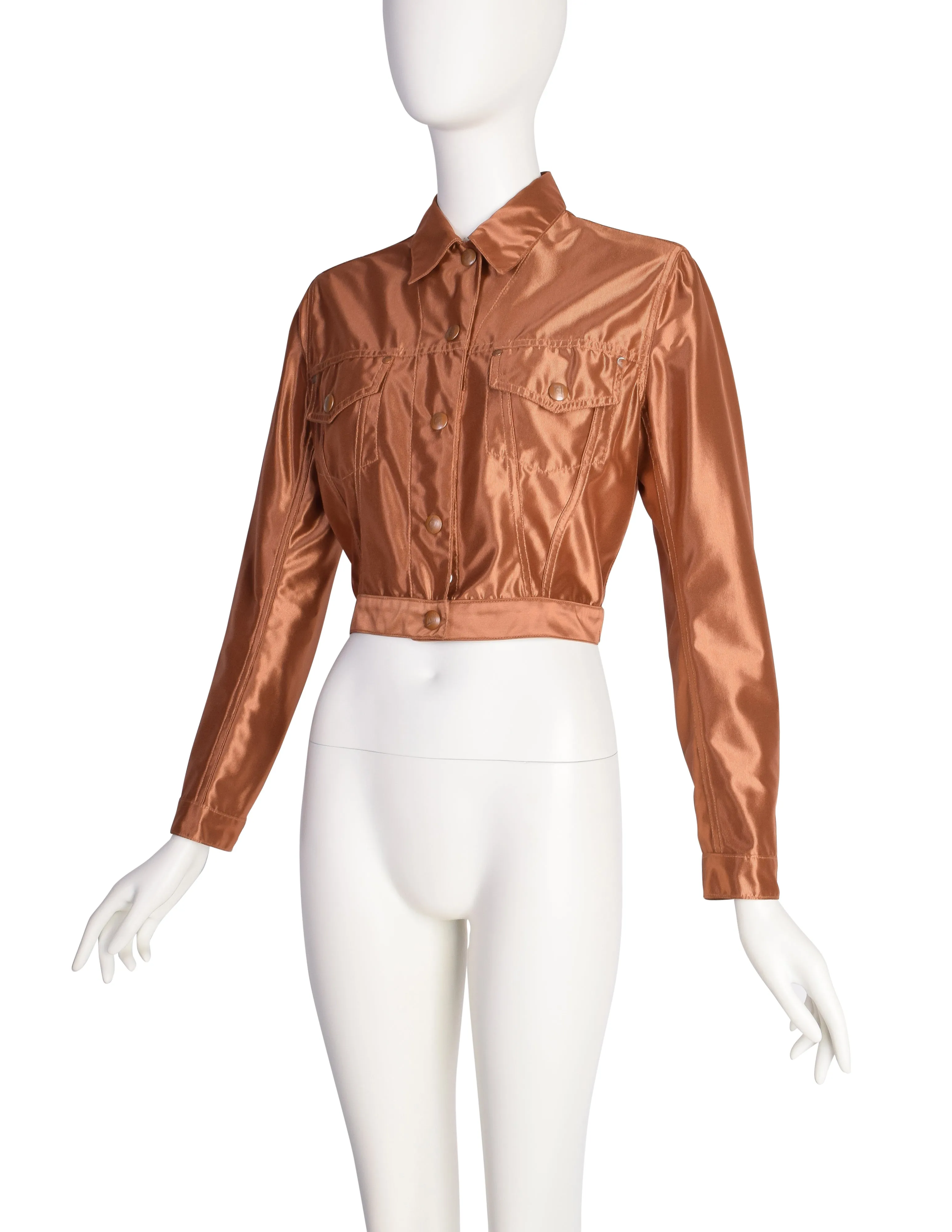 Jean Paul Gaultier Vintage Junior Gaultier SS 1989 Coppery Bronze Metallic Cropped Jacket