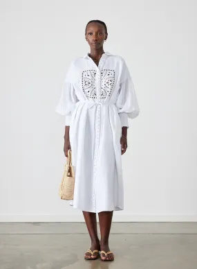 Jeanne Linen Ramie Midi Shirt Dress | Optical White