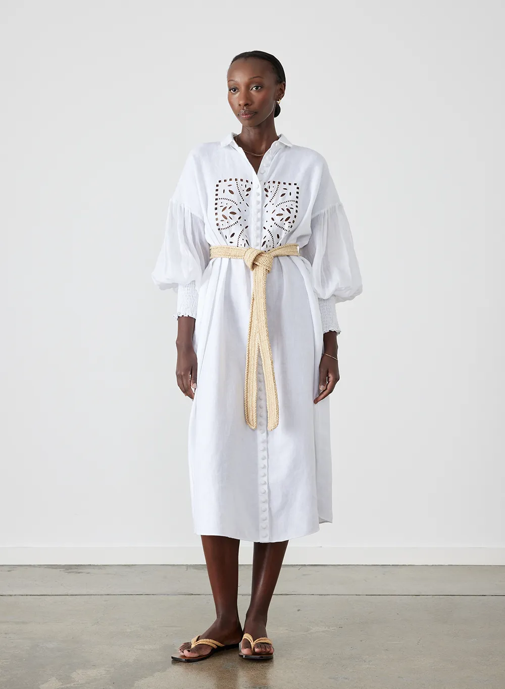 Jeanne Linen Ramie Midi Shirt Dress | Optical White