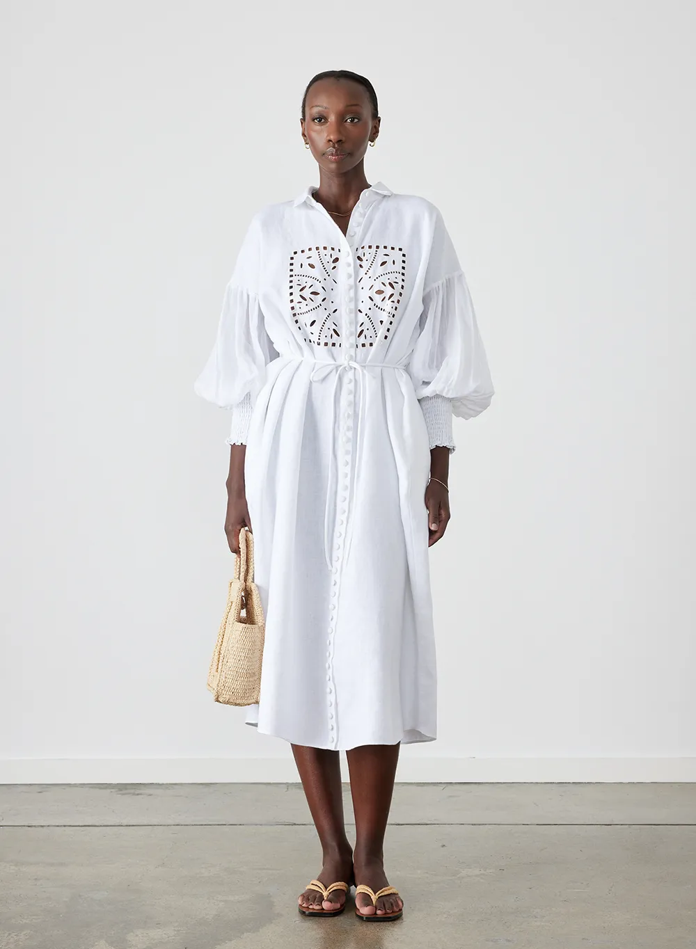 Jeanne Linen Ramie Midi Shirt Dress | Optical White