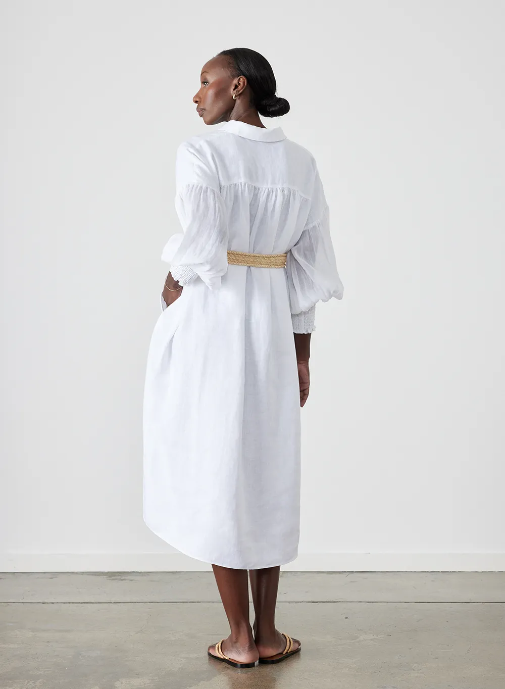 Jeanne Linen Ramie Midi Shirt Dress | Optical White