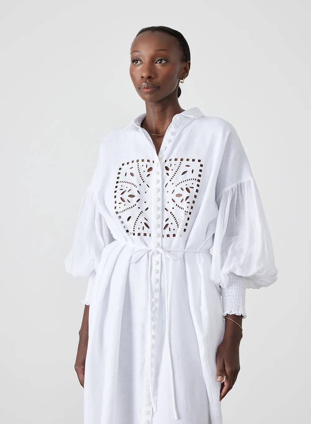 Jeanne Linen Ramie Midi Shirt Dress | Optical White