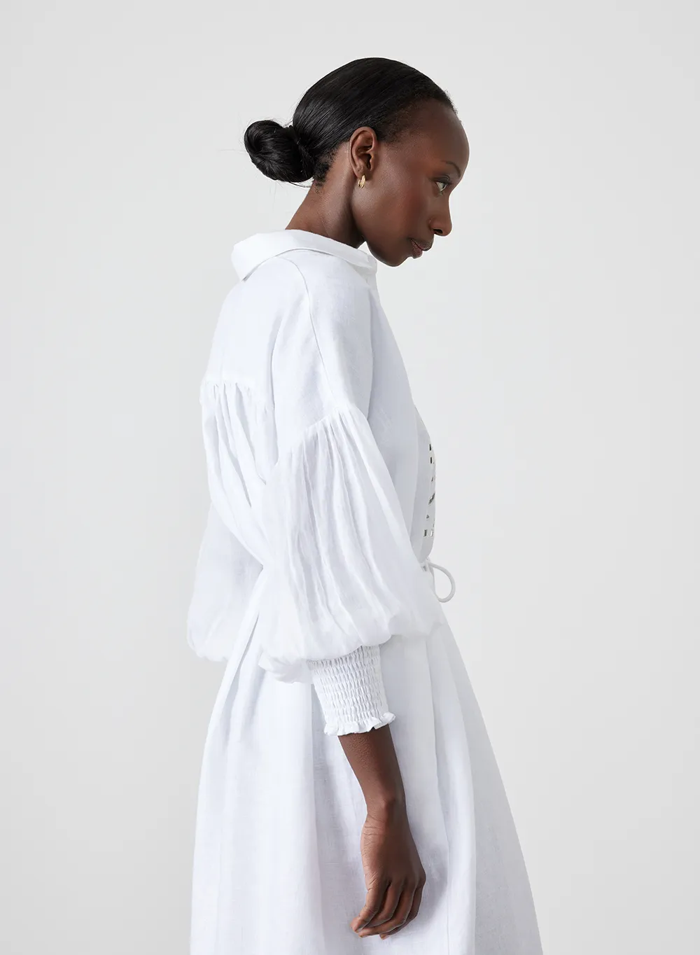 Jeanne Linen Ramie Midi Shirt Dress | Optical White