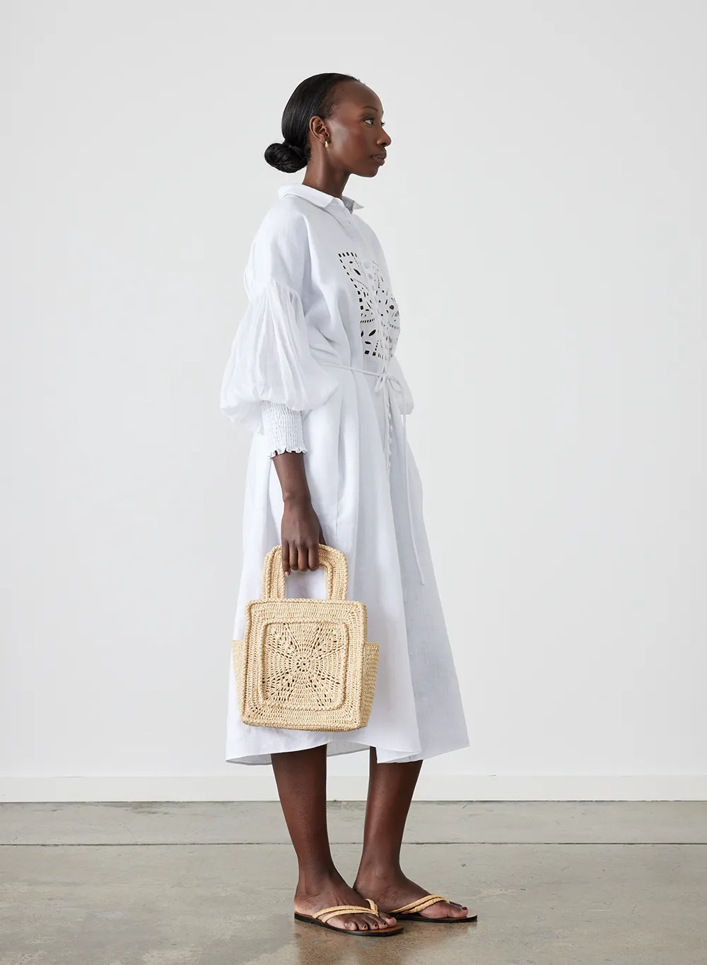 Jeanne Linen Ramie Midi Shirt Dress | Optical White