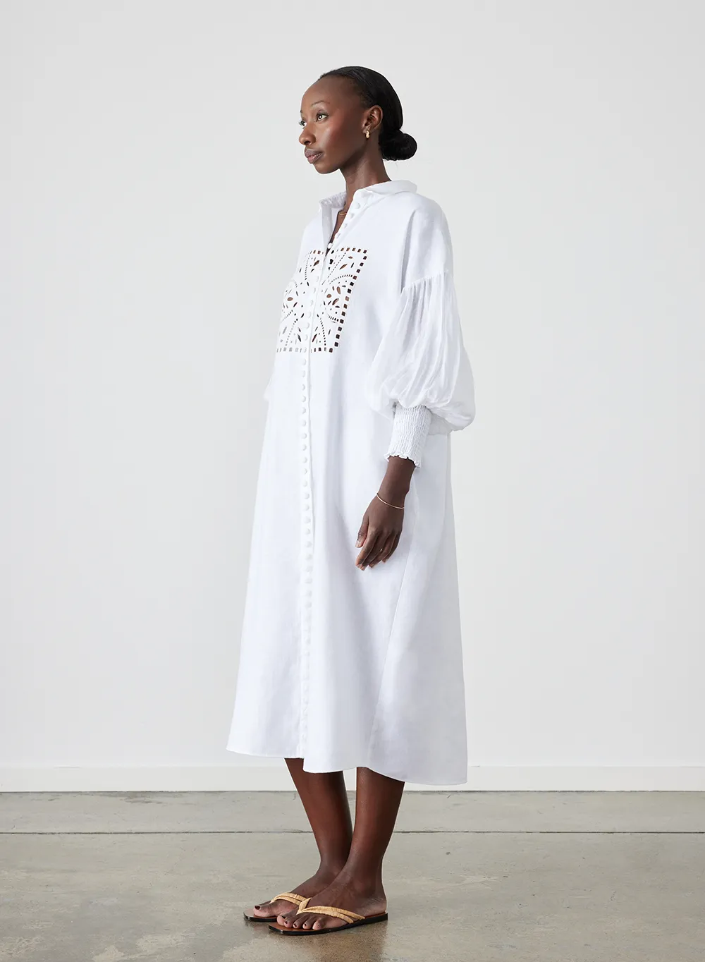 Jeanne Linen Ramie Midi Shirt Dress | Optical White