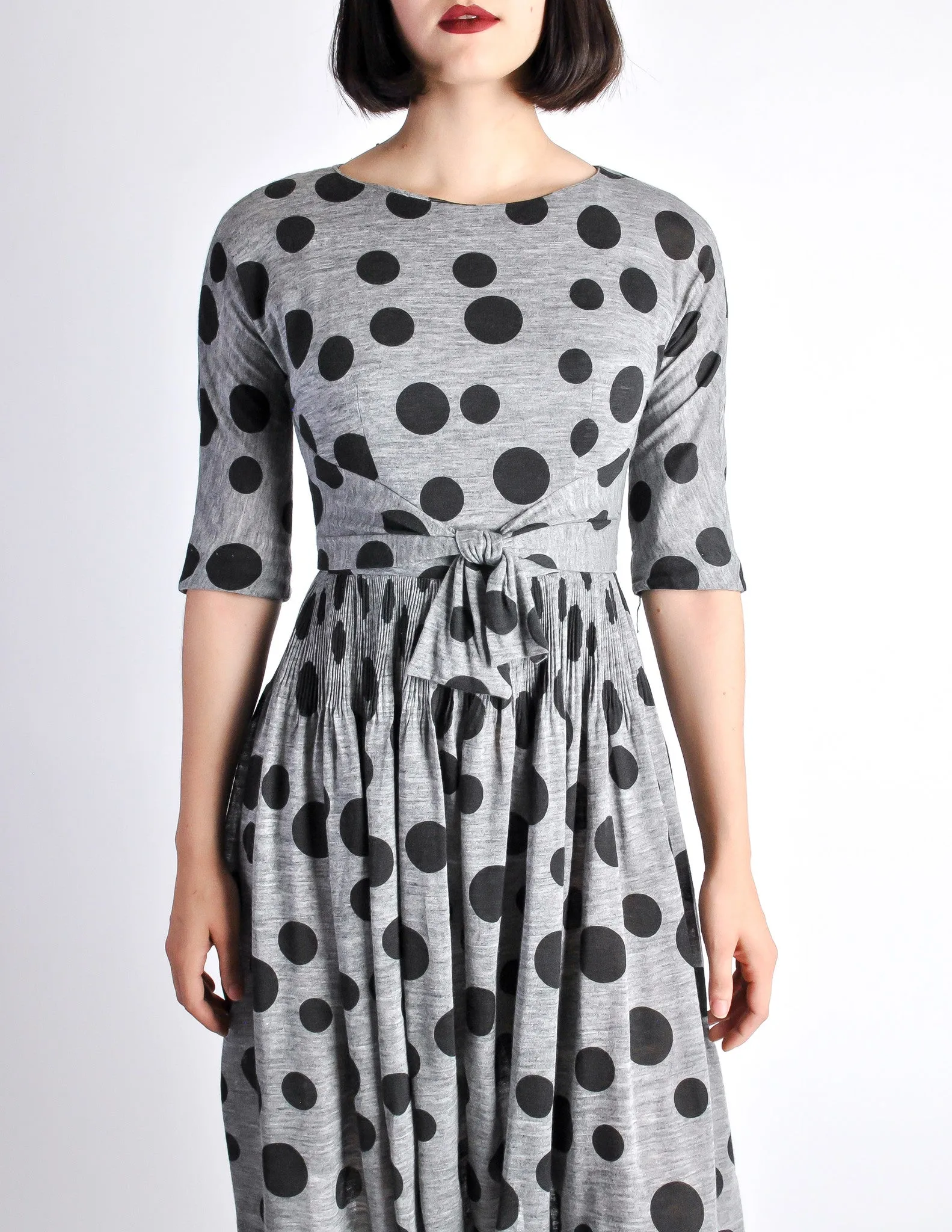 Jerry Gilden Vintage 1950s Heather Grey & Black Polka Dot Dress