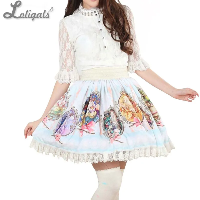 Light Sky Blue Sweet Zodiac Sign Printed Girl's Lovely Pleated Short Lolita Skirt with Lace Trimming