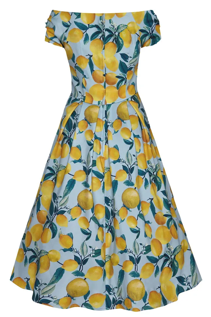 Lily Off Shoulder Blue/Yellow Lemon Dress by Dolly and Dotty