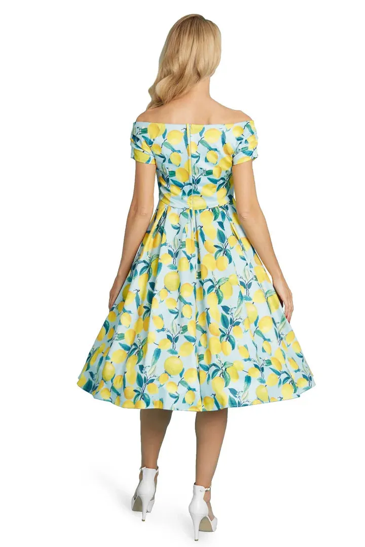 Lily Off Shoulder Blue/Yellow Lemon Dress by Dolly and Dotty