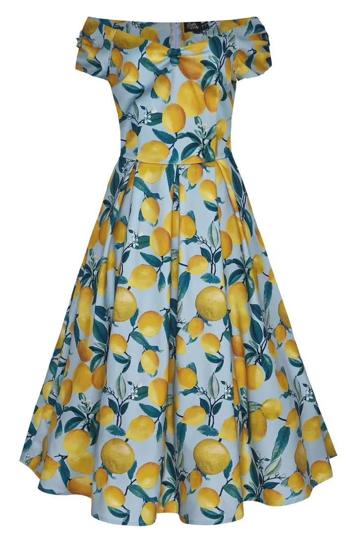 Lily Off Shoulder Blue/Yellow Lemon Dress by Dolly and Dotty