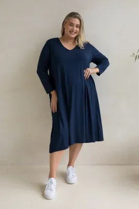 Long Sleeve T-Shirt Dress in Navy