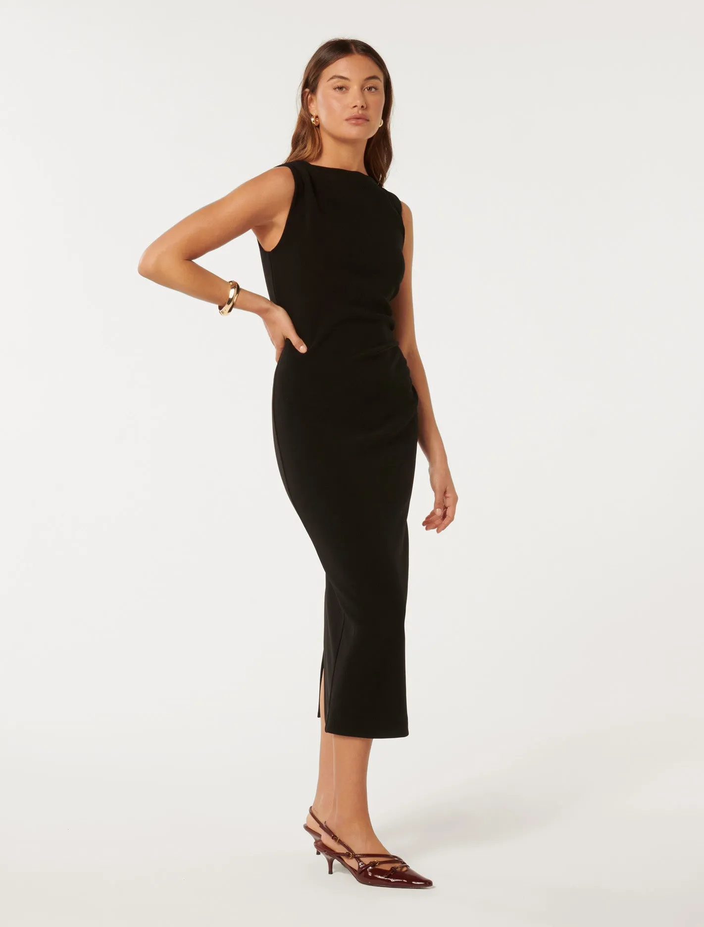 Lorena Boat Neck Bodycon Midi Dress