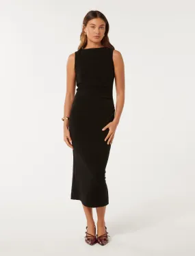 Lorena Boat Neck Bodycon Midi Dress