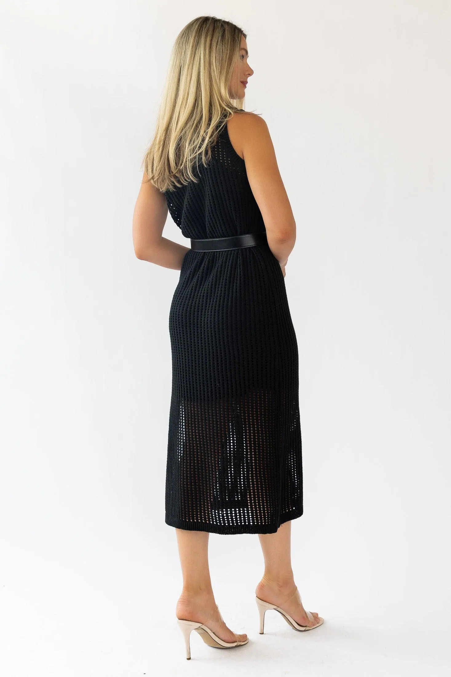 Mattie Black Crochet Knit Midi Dress - Final Sale