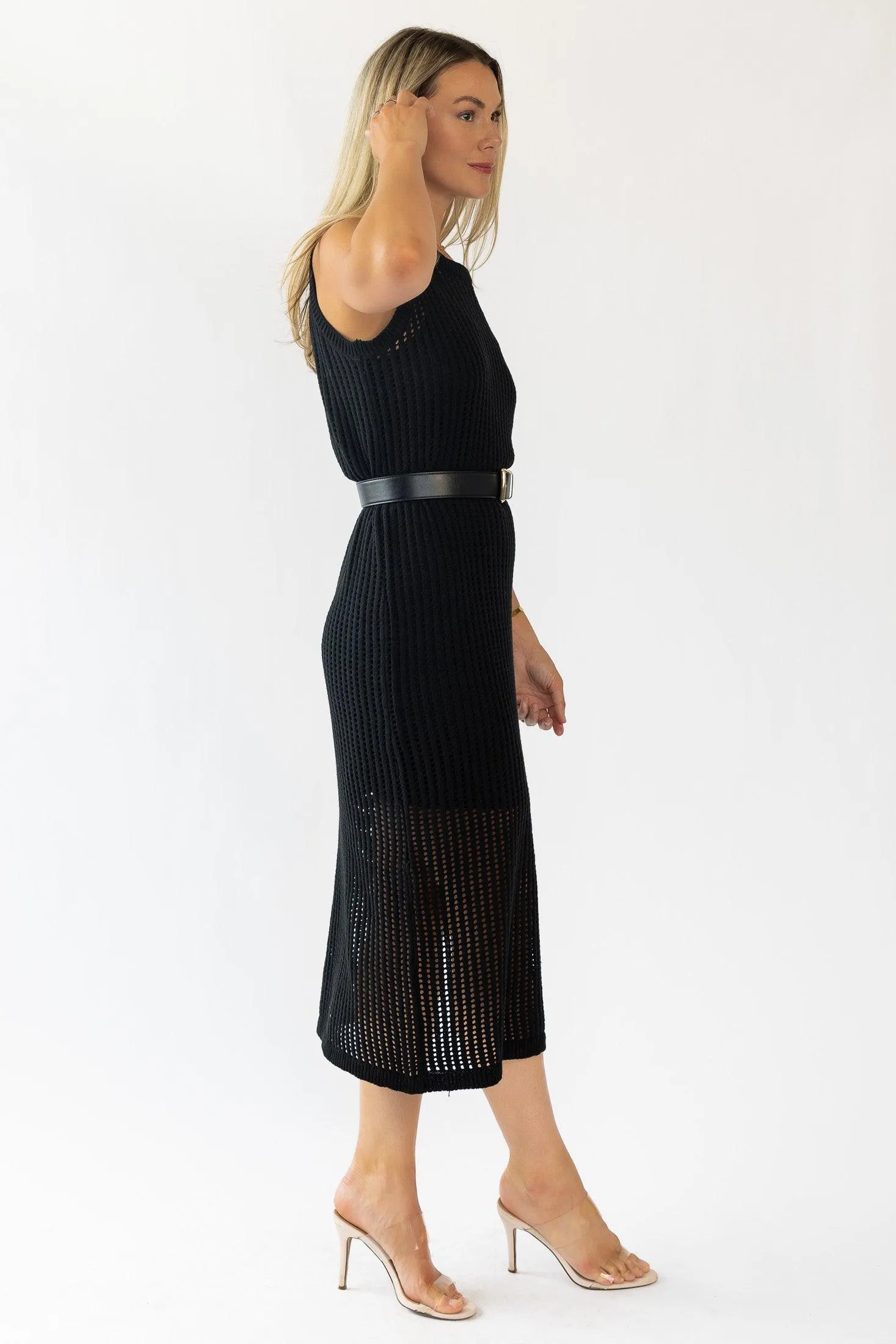 Mattie Black Crochet Knit Midi Dress - Final Sale