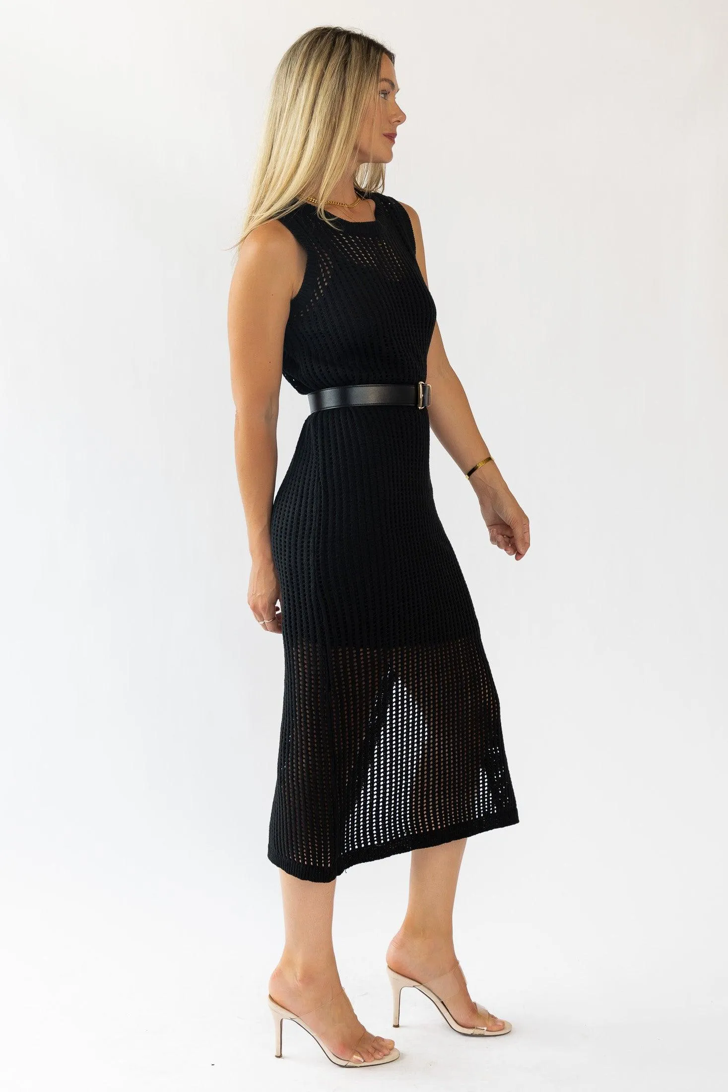 Mattie Black Crochet Knit Midi Dress - Final Sale