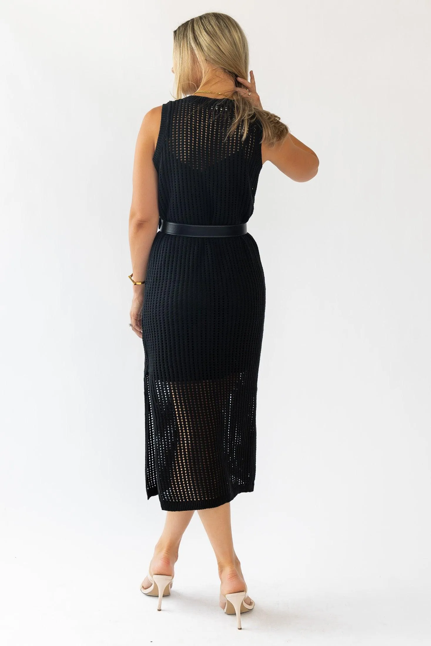 Mattie Black Crochet Knit Midi Dress - Final Sale