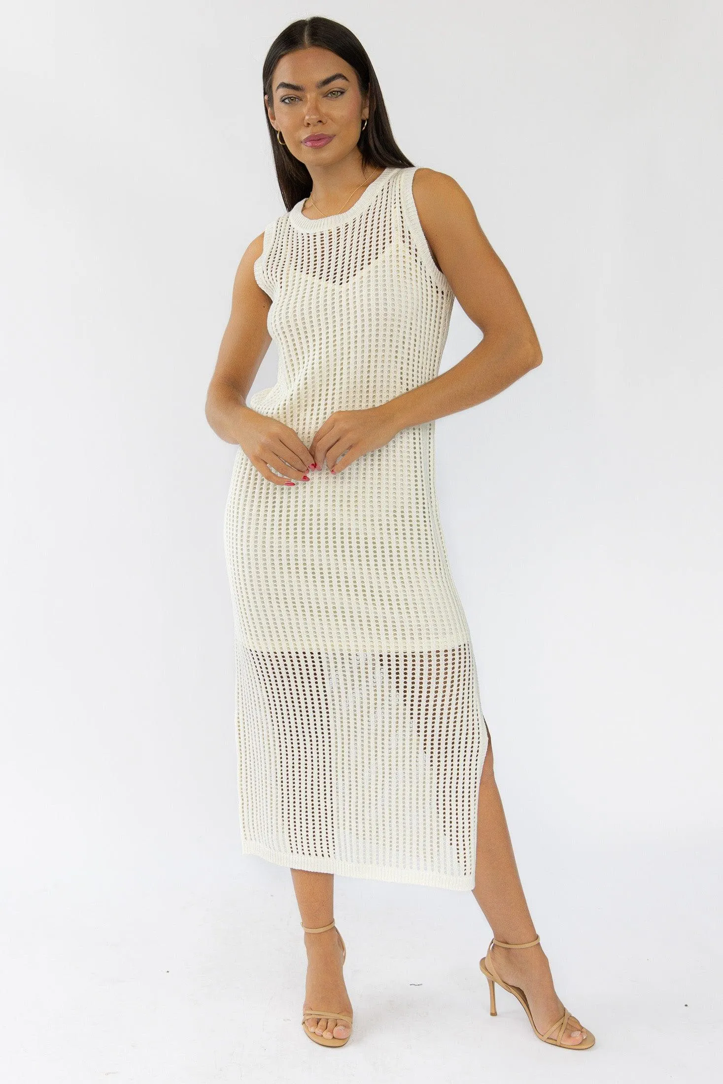 Mattie Cream Crochet Knit Maxi Dress - Final Sale