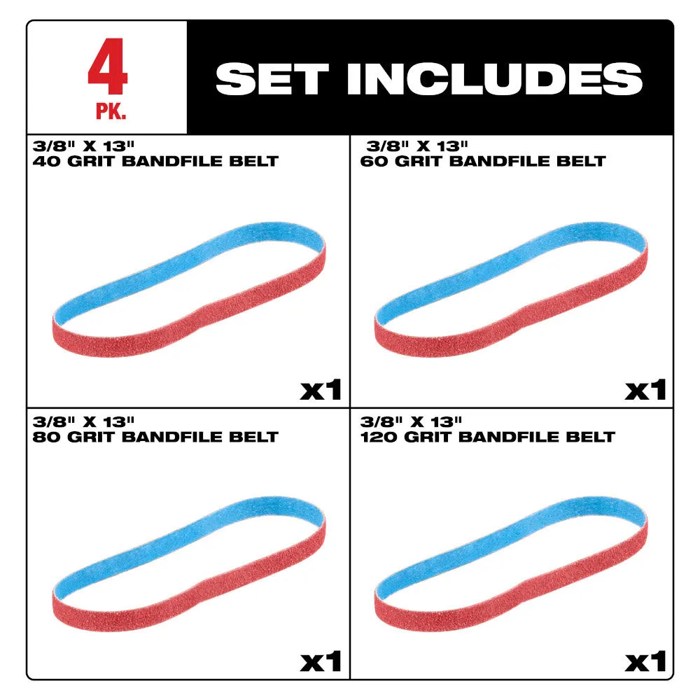 Milwaukee 48-80-7000 3/8" x 13" 40/60/80/120 Grit Bandfile Belts - 4 pack variety