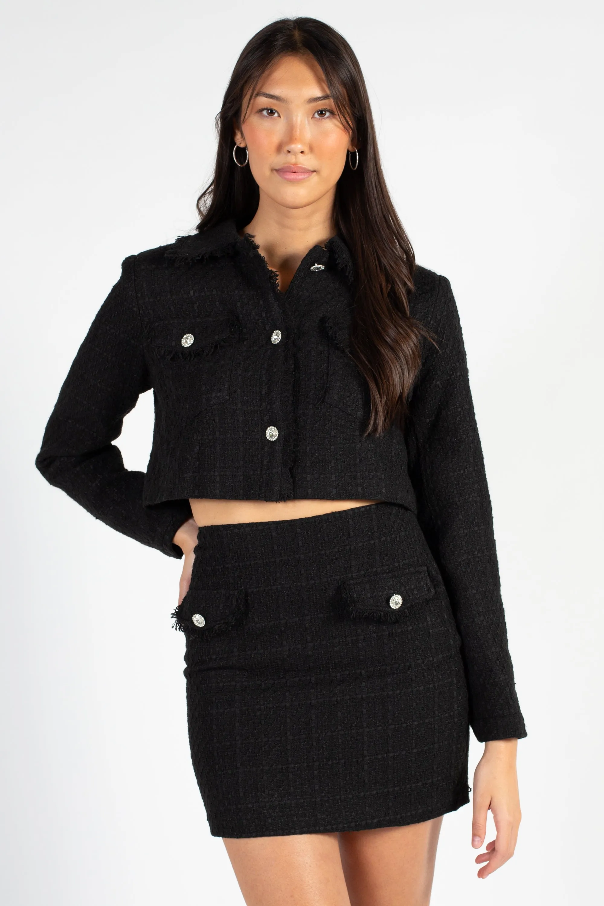 Muse Jewel Button Tweed Crop Jacket