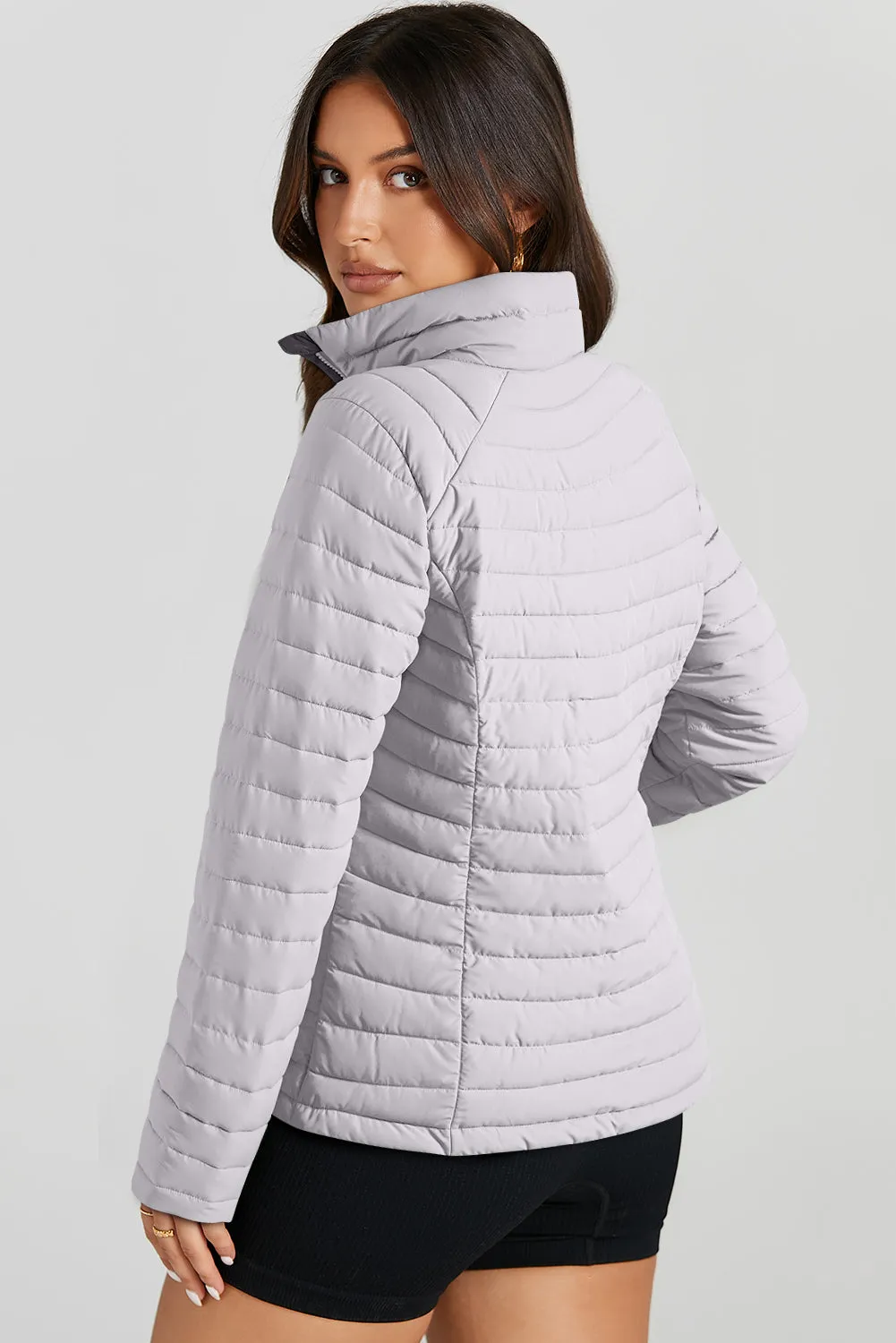 Myosotis Solid Color Quilted Zip-up Puffer Jacket