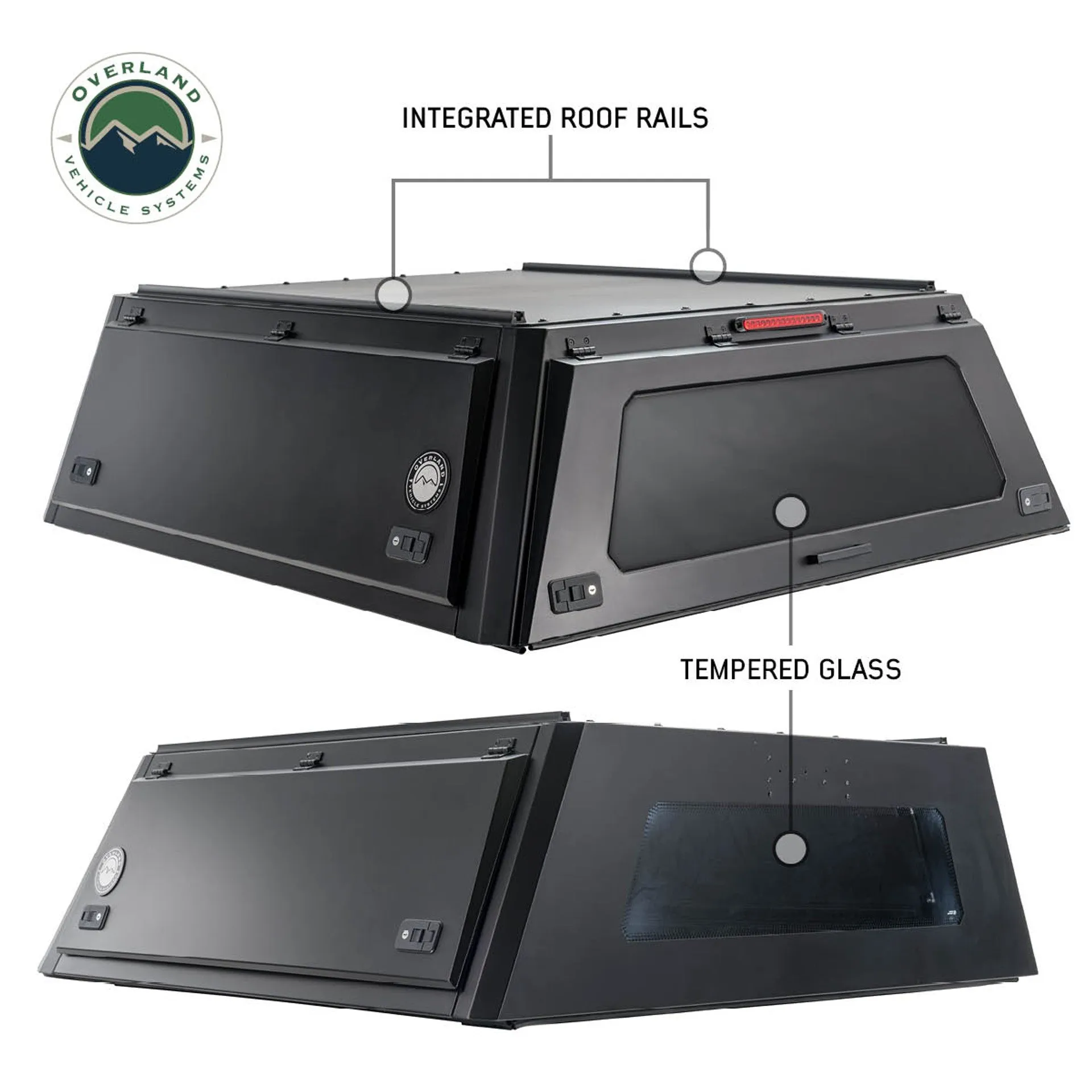 Overland Vehicle Systems Expedition - Truck Cap W/Full Wing Doors, Front And Rear Windows & 3rd Brake Light