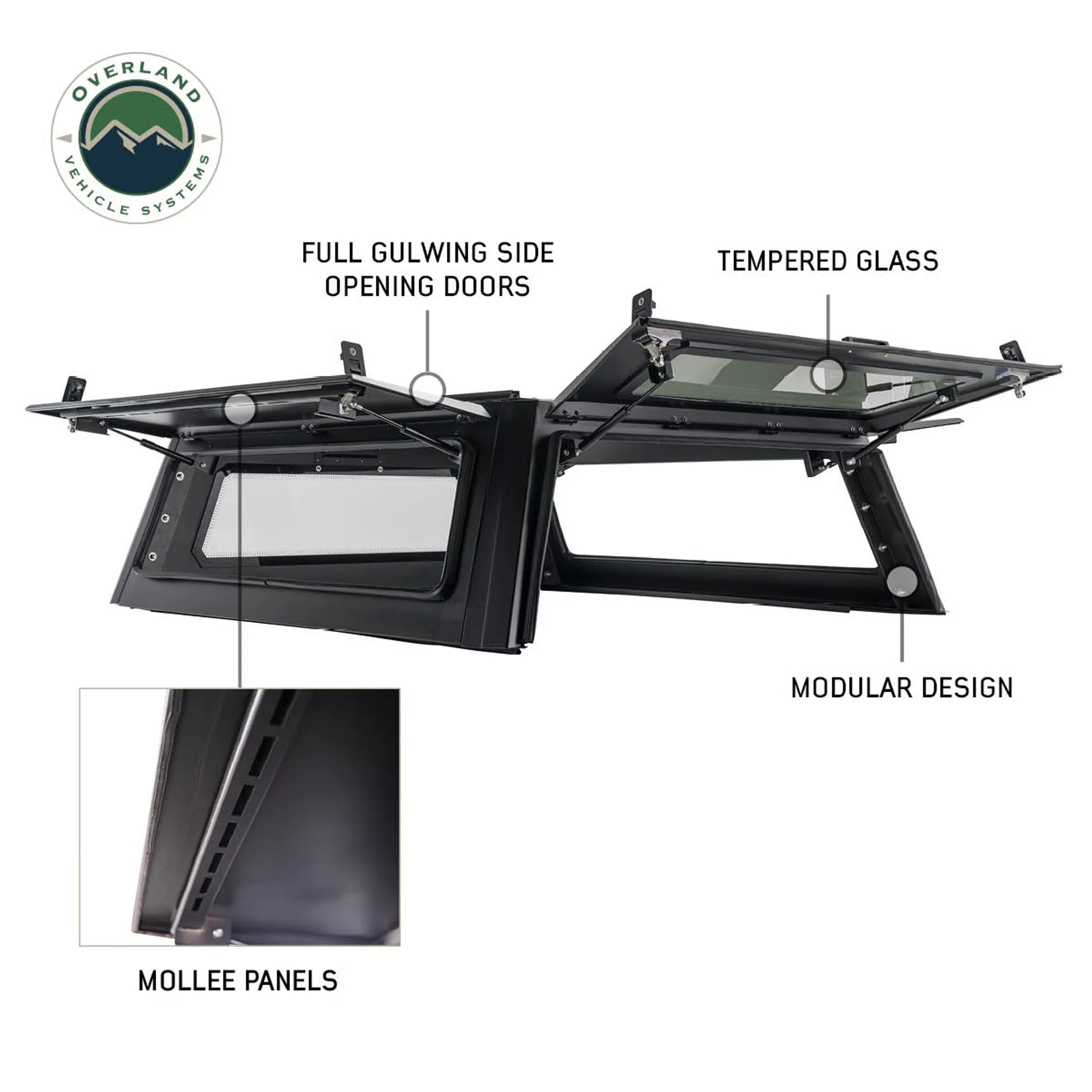 Overland Vehicle Systems Expedition - Truck Cap W/Full Wing Doors, Front And Rear Windows & 3rd Brake Light