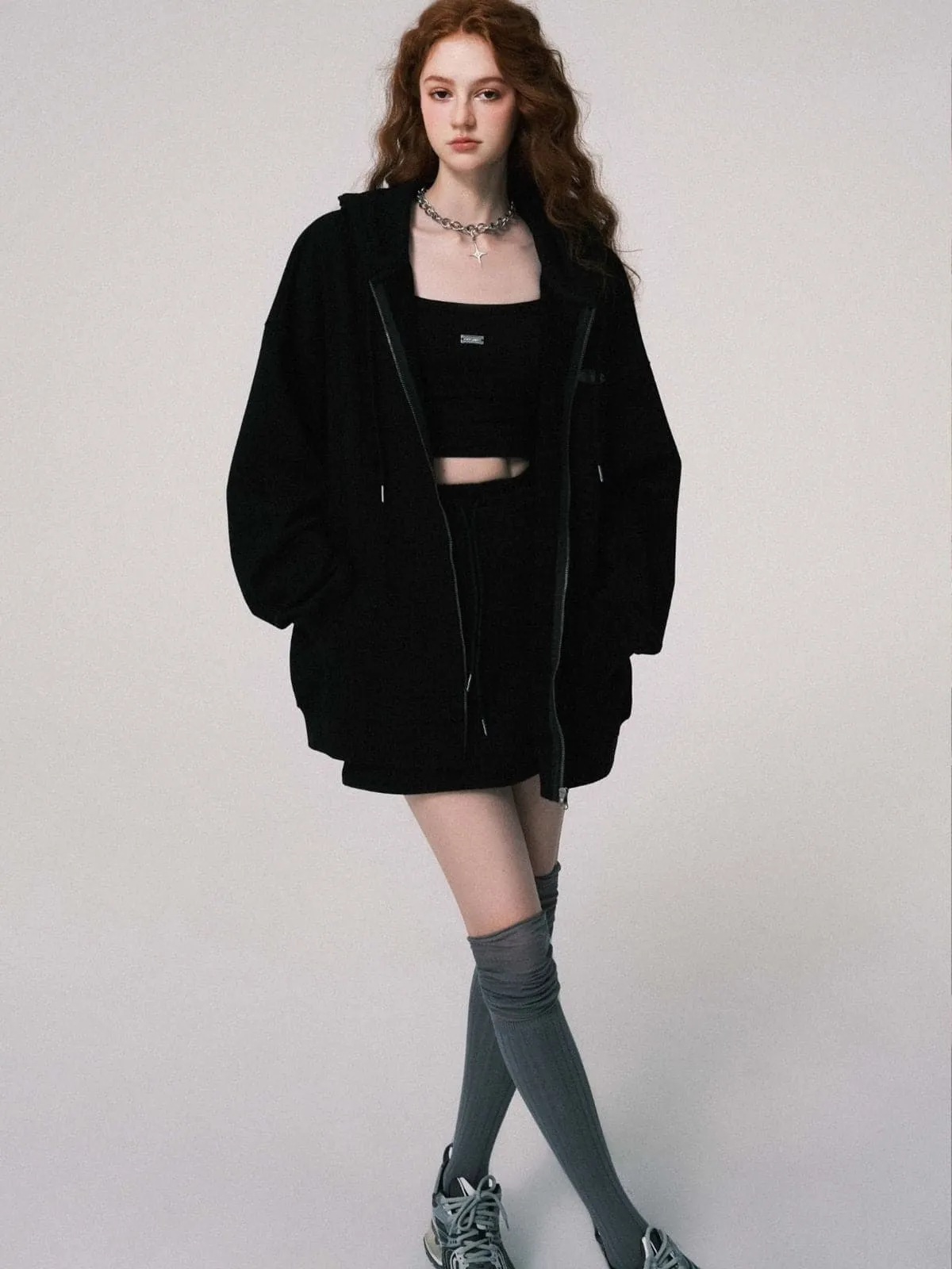 Oversized Hooded Sweat Parka & Skirt Set