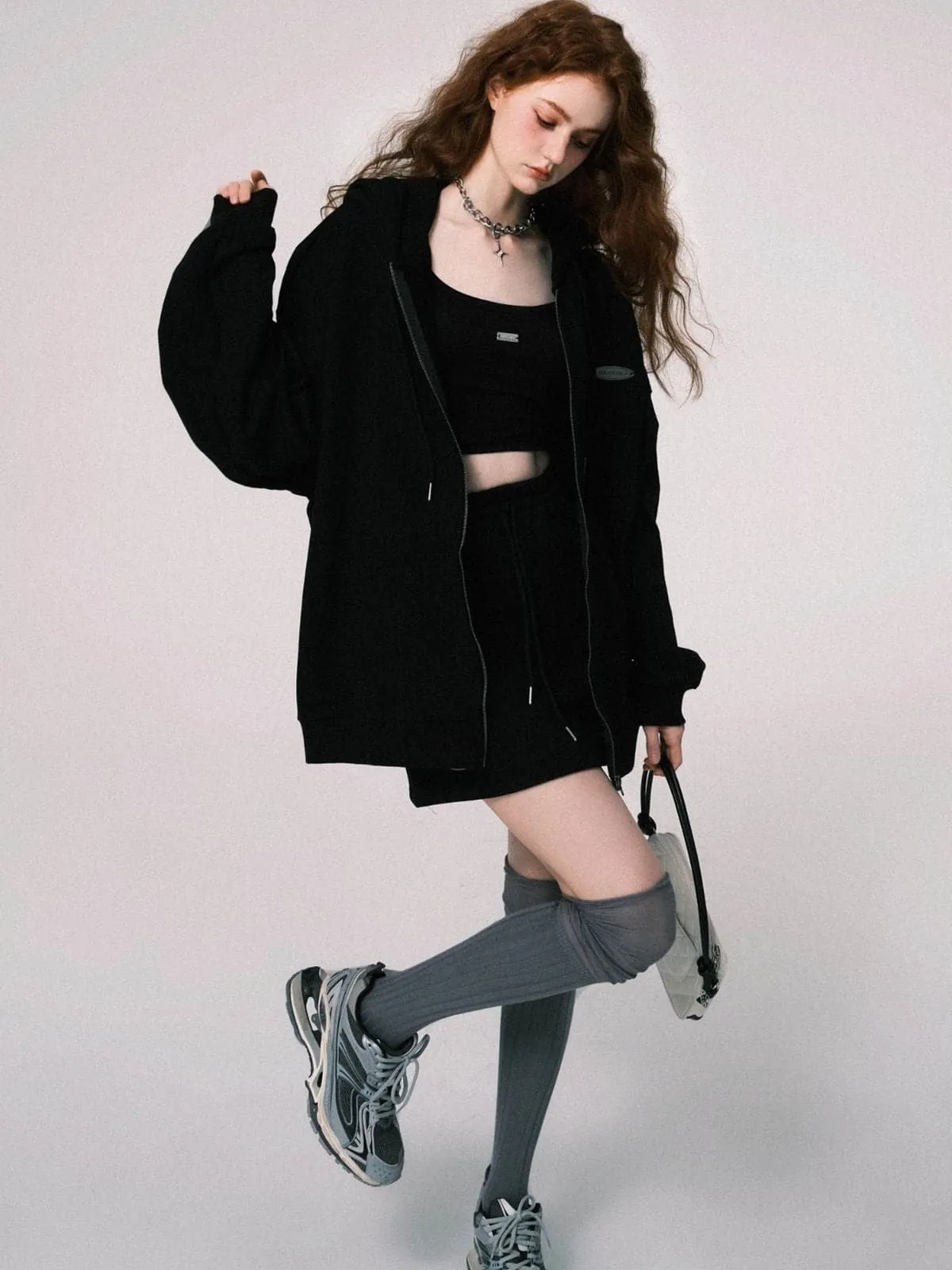 Oversized Hooded Sweat Parka & Skirt Set