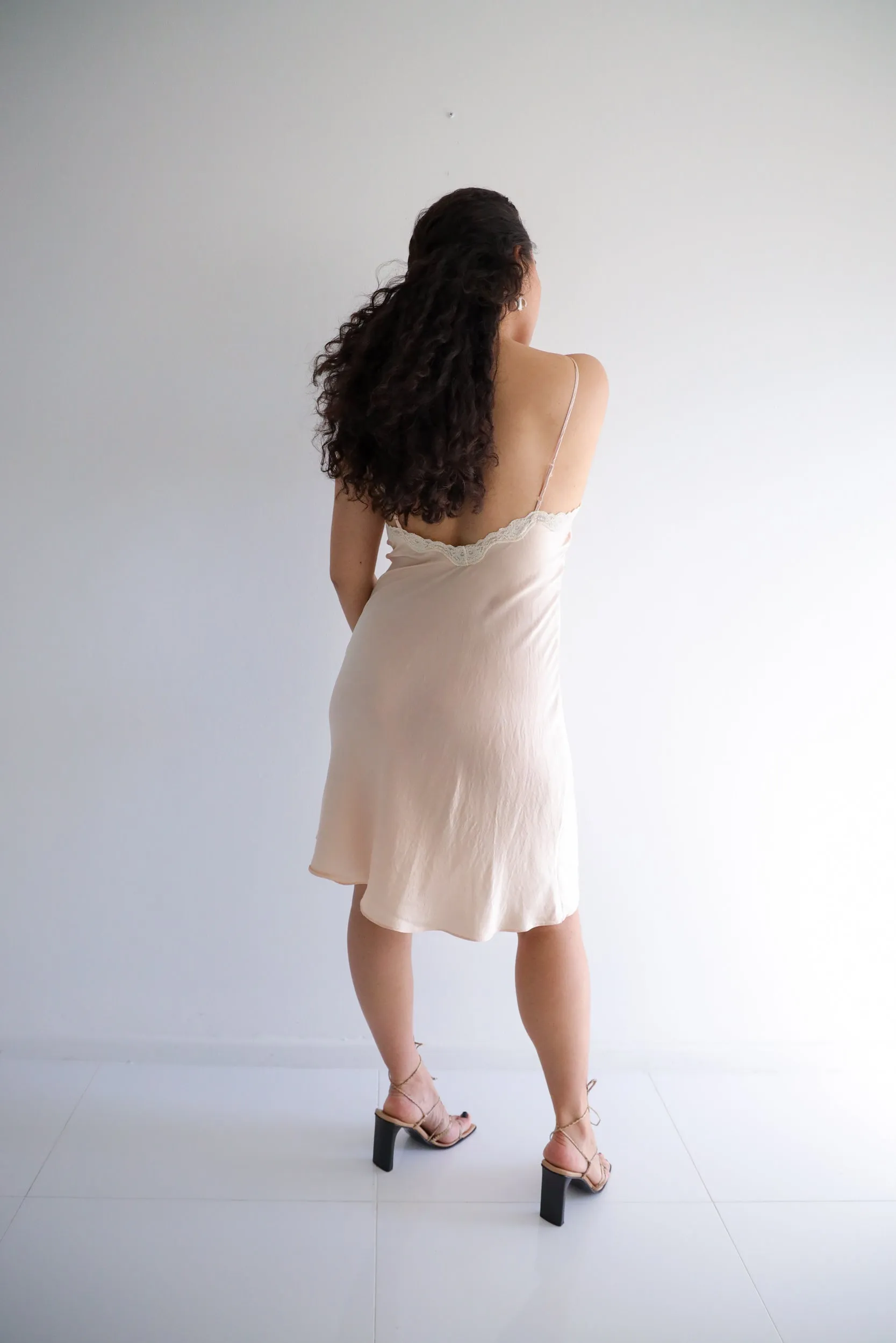 Pale Pink Silk Slip Dress / SIZE M-L