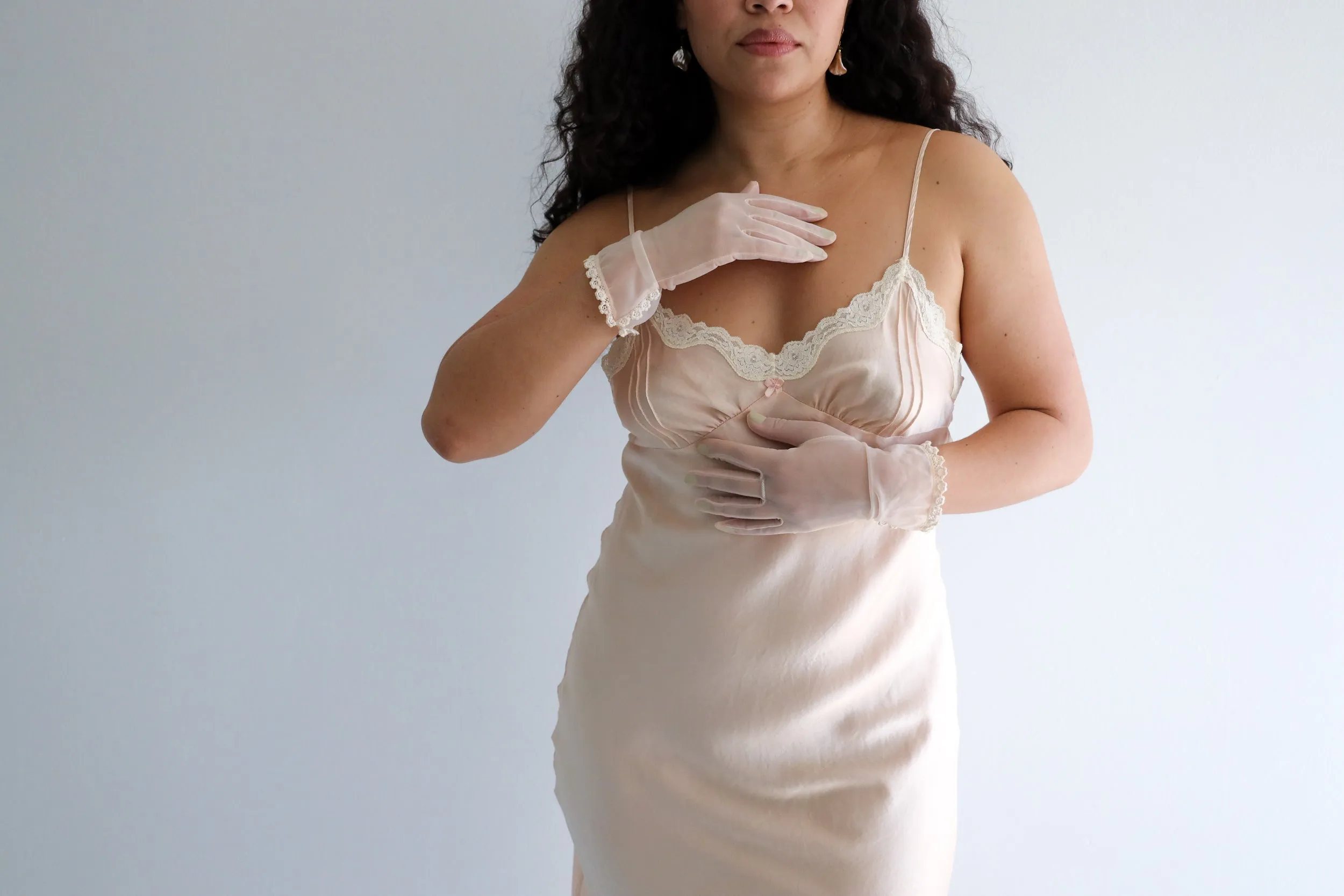 Pale Pink Silk Slip Dress / SIZE M-L