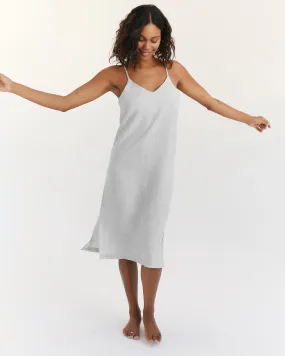 Pinstripe 100% French Flax Linen Midi Dress