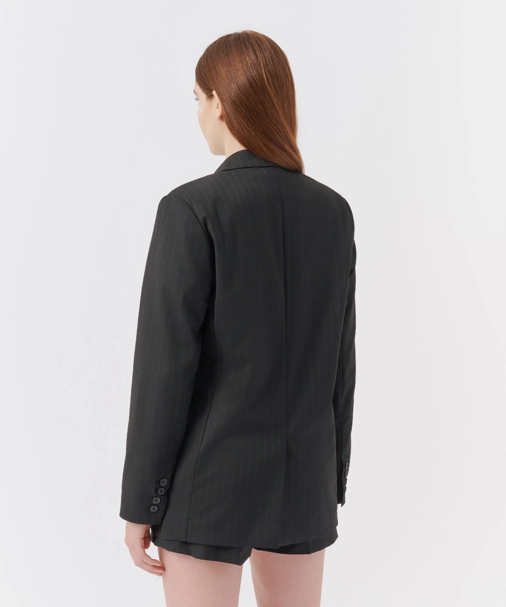 Pinstripe Twill Boyfriend Blazer - Black